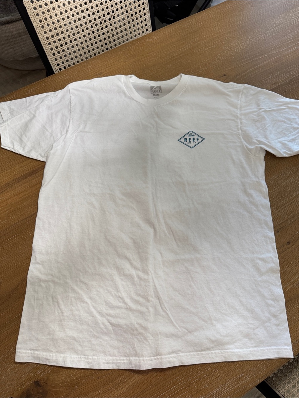 Reef White Short Sleeve Tee with Small Blue Logo